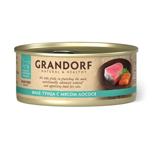 Влажный корм Grandorf Adult филе тунца с мясом лосося для кошек, 70 г фото 1
