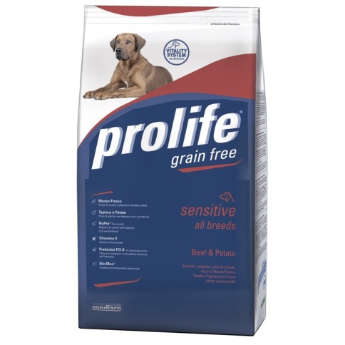 Prolife Dog Adult Grain Free беззерновой сухой корм для гиперчувствительных собак с говядиной и картофелем - 2 кг фото 2