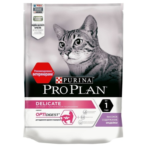 Сухой корм Purina Pro Plan Delicate для взрослых кошек с чувствительным пищеварением с индейкой - 200 г фото 1