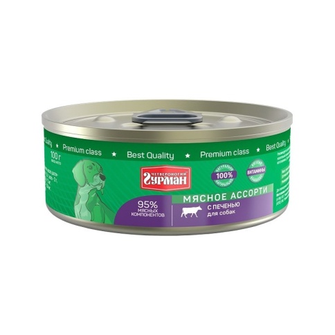 Четвероногий Гурман Мясное ассорти с печенью для собак 100 г x 24 ш фото 1