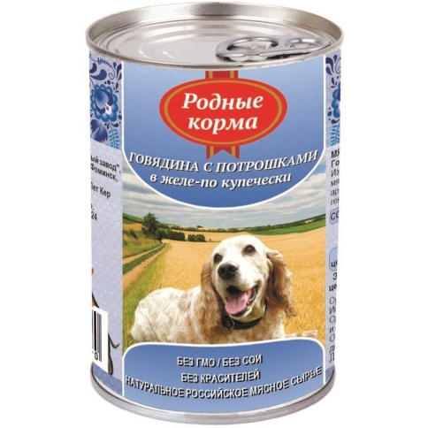 Родные Корма Говядина с потрошками в желе по купечески для собак - 410 г фото 1