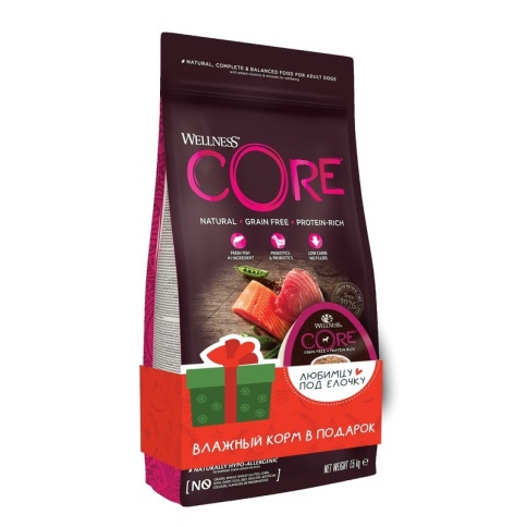 Wellness Core сухой корм для взрослых собак WellnessCore из лосося с тунцом 1,5 кг + влажный корм из курицы с индейкой WellnessCore в подарок фото 1