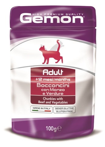Gemon Cat Pouch паучи для кошек кусочки говядины с овощами - 100 г фото 1