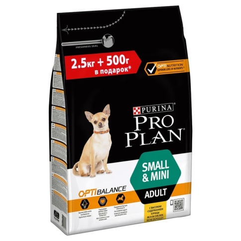 Сухой корм Purina Pro Plan Small & Mini для взрослых собак миниатюрных и мелких пород с курицей и рисом - 2,5 кг + 500 г в подарок фото 1