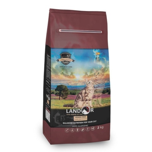 Landor сухой корм для кошек с функцией контроля образования комочков шерсти и контроля веса, с ягненком и бататом - 400 г фото 1