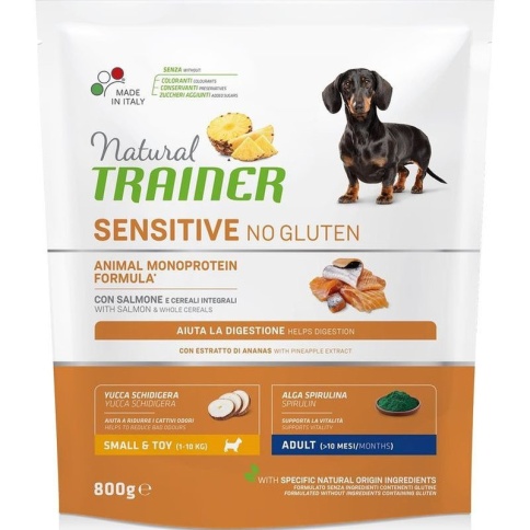 Trainer Natural Sensitive No Gluten Adult Mini сухой корм для собак мелких пород с чувствительным пищеварением с лососем - 800 г фото 1