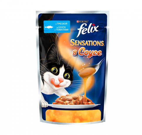 Паучи Felix Sensations для взрослых кошек с треской и томатом в соусе - 85 г фото 1