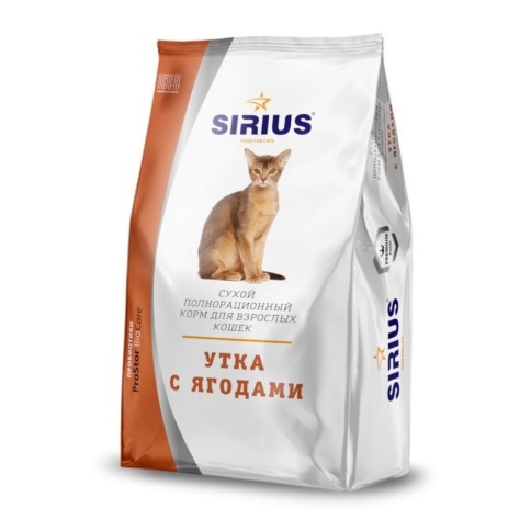 Sirius Сухой корм для взрослых кошек, утка с ягодами - 1,5 кг фото 1