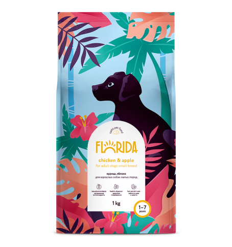 Florida сухой корм для взрослых собак малых пород с курицей и яблоком 1 кг фото 1