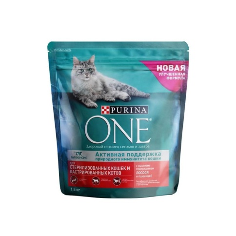 Сухой корм Purina One для стерилизованных кошек с лососем и пшеницей - 1,5 кг фото 1