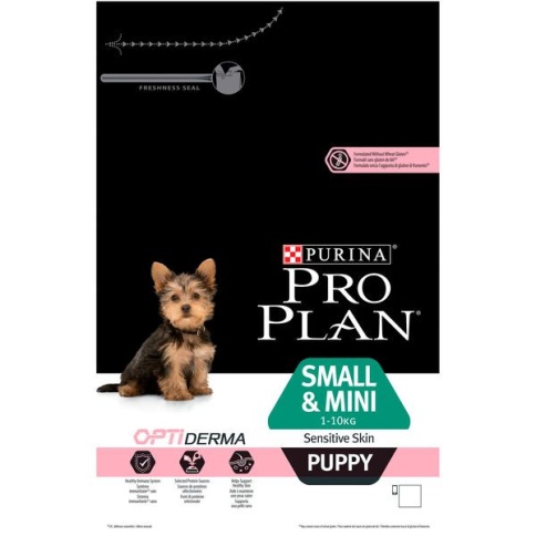 Purina PRO PLAN для щенков мелких и карликовых пород с чувствительной кожей OPTIDERMA с лососем и рисом - 3 кг фото 1