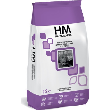 Наша Марка сухой гипоаллергенный корм для взрослых собак всех пород с ягненком и рисом - 12 кг фото 1