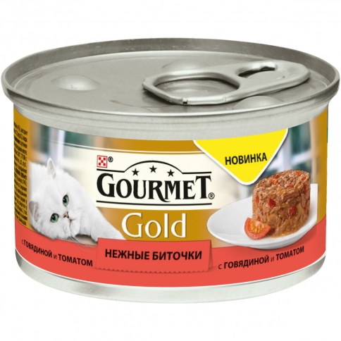 Консервы Gourmet Gold Нежные биточки для взрослых кошек с говядиной и томатом - 85 г фото 1
