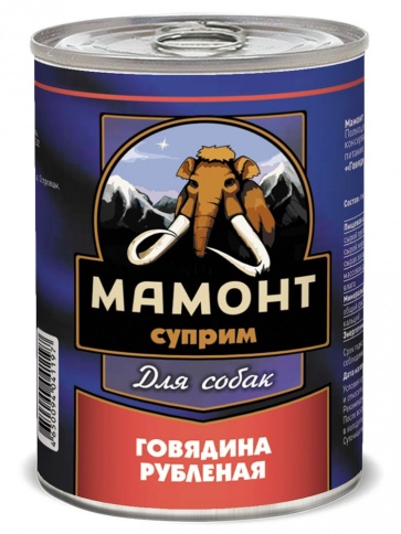 Мамонт Суприм консервы для взрослых собак, Говядина рубленная - 340 г фото 1