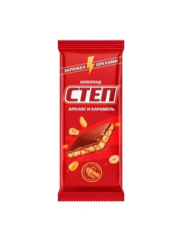 Шоколад молочный с начинкой "Степ" с арахисом и карамелью 80г фото 1
