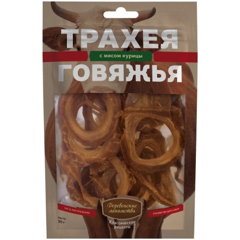 Деревенские лакомства Трахея говяжья с мясом курицы - 50 г фото 2