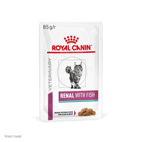 Влажный корм Royal Canin Renal with Fish в соусе для кошек при заболеваниях почек, с рыбой, пауч, 85 г фото 12