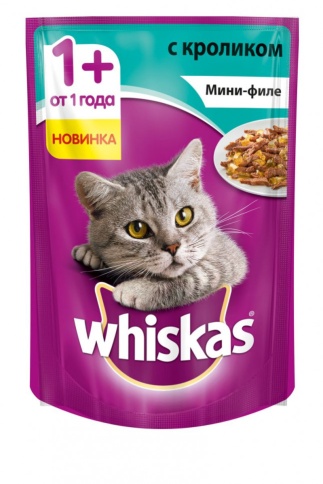 Whiskas паучи в форме мини-филе с кроликом для взрослых кошек от 1 года - 85 г фото 1