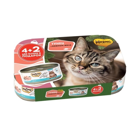 Мнямс Новогодний набор для кошек в нежном желе 4+2, с тунцом фото 1