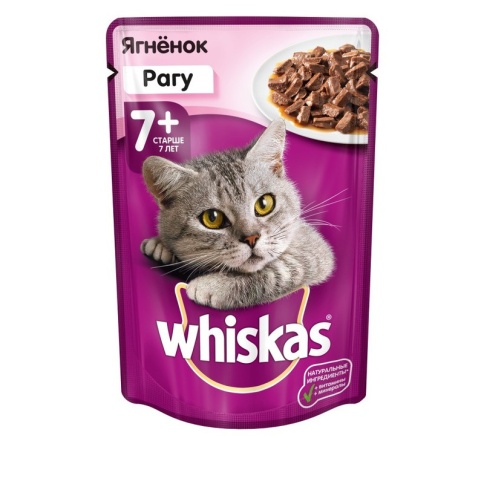 Whiskas паучи в форме рагу с мясом ягненка для пожилых кошек старше 7 лет - 85 г фото 1
