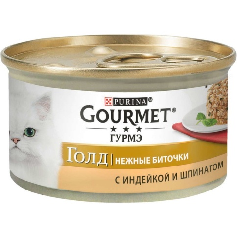 Консервы Gourmet Gold Нежные биточки для взрослых кошек с индейкой и шпинатом - 85 г фото 2