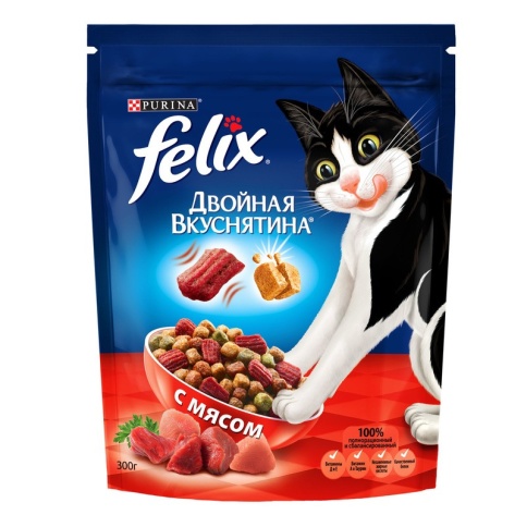 Сухой корм Felix Двойная вкуснятина для взрослых кошек с мясом 300 г фото 2