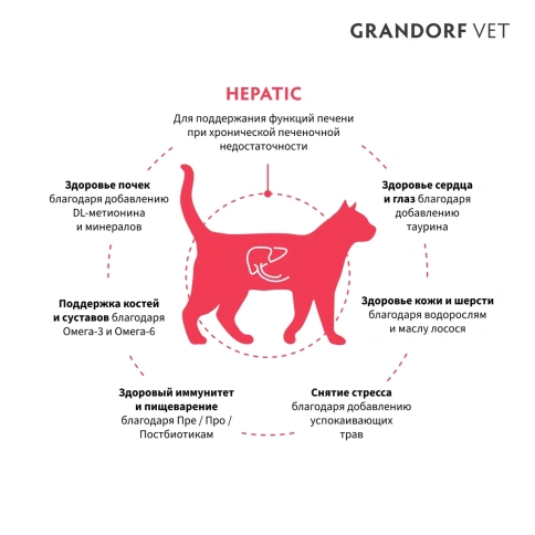 Сухой корм Grandorf Veterinary Diet Hepatic индейка для кошек для поддержки функций печени, 400 г фото 7