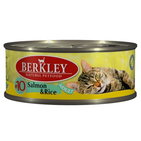 Berkley Adult Cat Salmon & Rice № 10 паштет для взрослых кошек с натуральным мясом лосося, рисом, маслом лосося и ароматным бульоном - 100 г фото 1