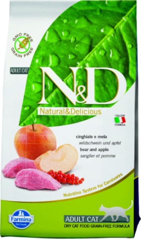 Farmina N&D Grain - Free Feline Boar & Apple Adult сухой корм с кабаном и яблоком для взрослых котов или кошек - 10 кг фото 1