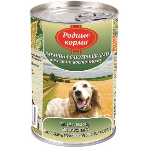 Консервы Родные Корма Баранина с потрошками в желе по восточному для собак - 410 г фото 1
