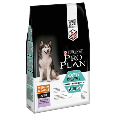 Purina Pro Plan Optidigest Grain Free для взрослых собак средних и крупных пород с чувствительным пищеварением с индейкой - 7 кг фото 1