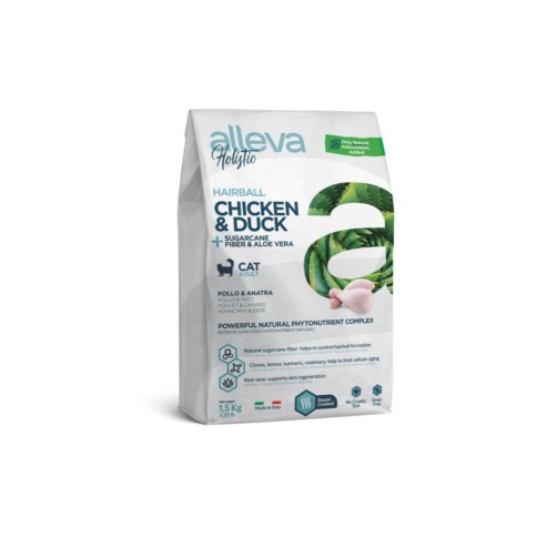 Alleva Holistic Cat Hairball сухой корм для взрослых кошек с курицей и уткой, волокнами сахарного тростника и алое вера - 5 кг фото 1