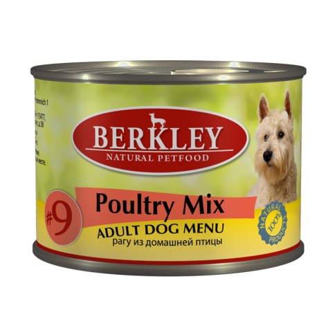 Berkley Adult Dog Menu Poultry Mix № 9 паштет для взрослых собак с натуральным мясом цыплёнка, индейки, утки - 200 г фото 1