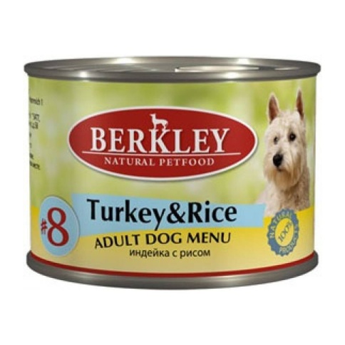 Berkley Adult Dog Menu Turkey & Rice № 8 паштет для взрослых собак с натуральным мясом индейки с рисом - 200 г фото 1
