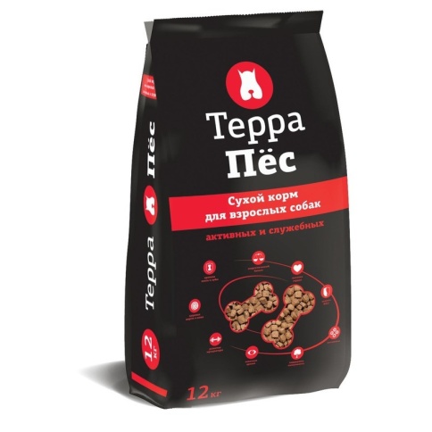 Терра Пёс сухой корм для взрослых активных и служебных собак всех пород с мясом и злаками 12 кг фото 1