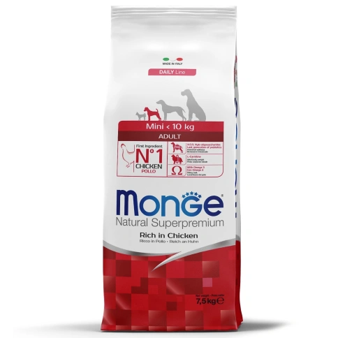 Сухой корм Monge Natural Mini Adult с курицей для взрослых собак мелких пород, 7.5 кг фото 1