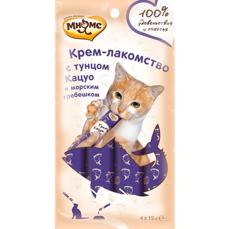 Крем-лакомство Мнямс для кошек с тунцом Кацуо и морским гребешком - 60 г фото 1