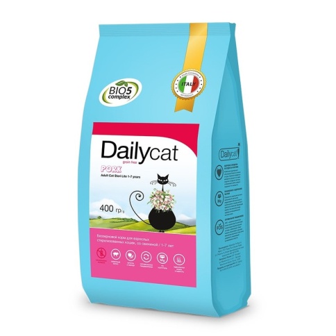 Dailycat Grain Free Adult Steri lite сухой беззерновой корм для стерилизованных кошек со свининой - 400 г фото 1