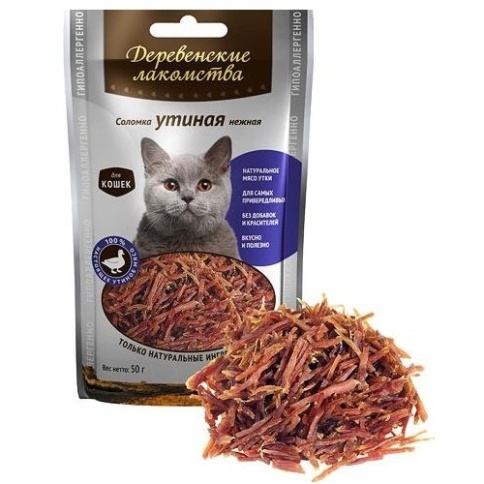 ДЕРЕВЕНСКИЕ ЛАКОМСТВА Соломка утиная нежная для кошек 50гр фото 1