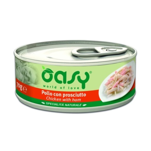 Oasy Wet cat Specialita Naturali Chicken Ham дополнительное питание для кошек с курицей и ветчиной в консервах - 70 г (1 шт) фото 1