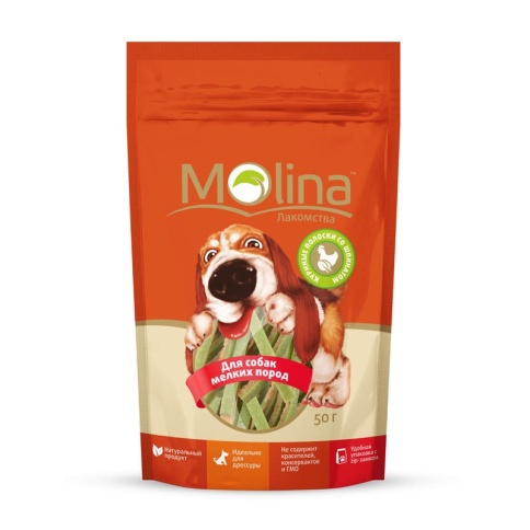Molina Лакомство для собак мелких пород Куриные полоски со шпинатом 50 г 1 ш фото 1
