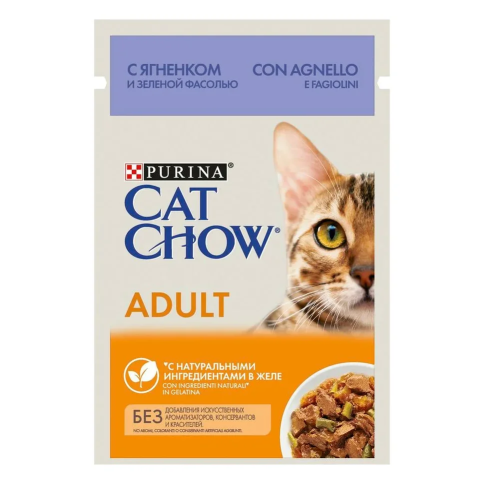 Влажный корм Purina Cat Chow Adult для взрослых кошек с ягненком и зеленой фасолью - 85 г фото 1