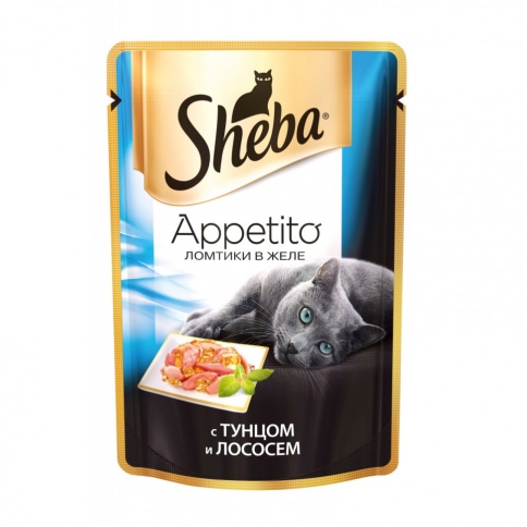 Sheba "Appetito" паучи в форме ломтиков тунца и лосося в желе для взрослых кошек - 85 г фото 1