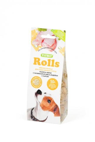 Titbit печенье Rolls мини с начинкой из мяса индейки и сыра (100г) фото 1