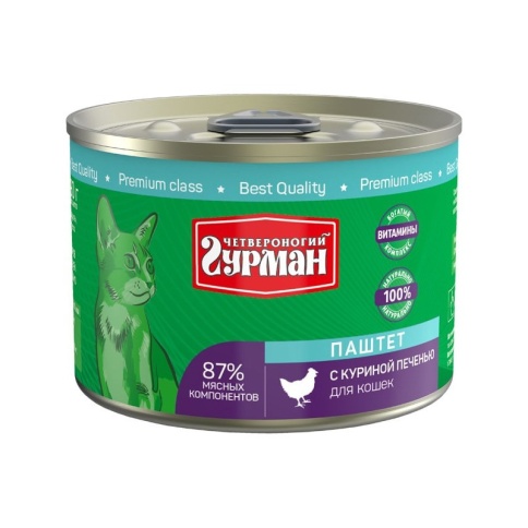 Влажный корм Четвероногий Гурман паштет для кошек с куриной печенью - 190 г фото 1