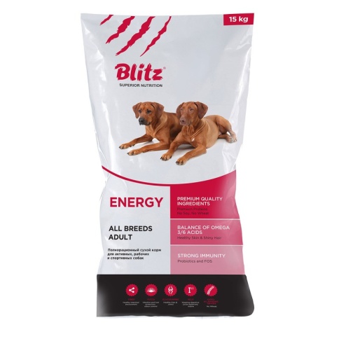 Сухой корм Blitz Adult Energy Dog для взрослых собак с высоким уровнем активности с курицей - 15 кг фото 1