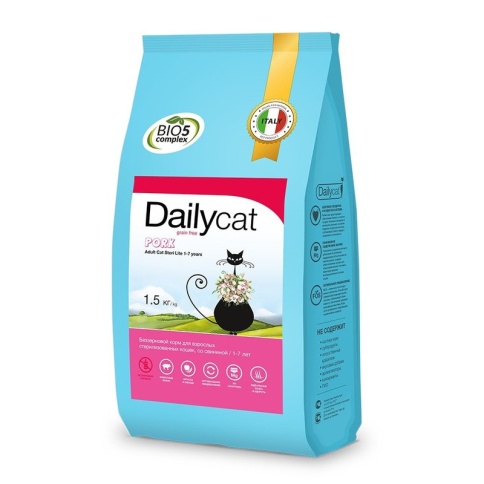 Dailycat Grain Free Adult Steri lite сухой беззерновой корм для стерилизованных кошек со свининой - 1,5 кг фото 1
