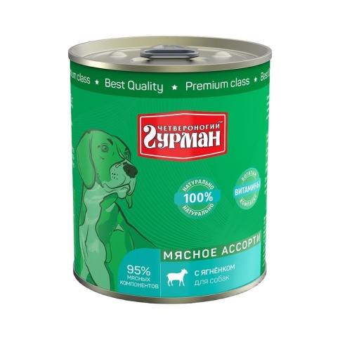 Влажный корм Четвероногий Гурман Мясное ассорти для собак с ягненком - 340 г фото 1