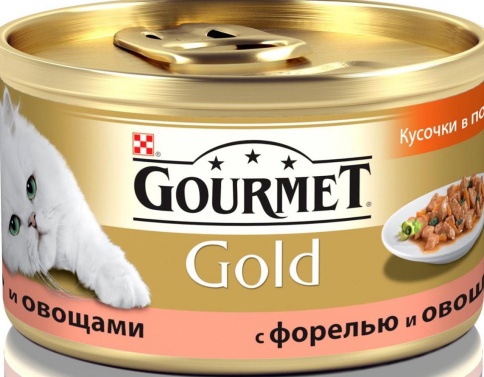Консервы Gourmet Gold для взрослых кошек кусочки в соусе с форелью и овощами - 85 г фото 1