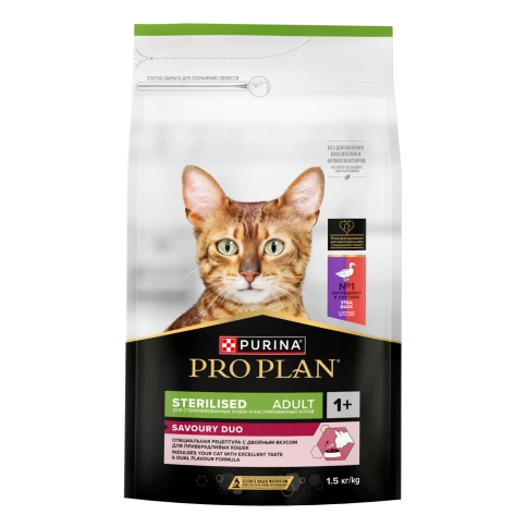 Сухой корм Purina Pro Plan Adult Sterilised для стерилизованных кошек, утка и печень, 3 кг фото 1